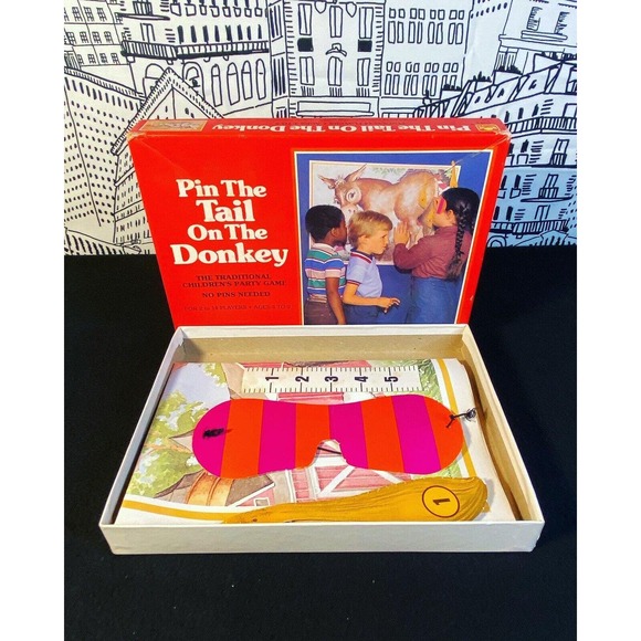 Vintage 1981 Pin The Tail On The Donkey Party 80s Game Golden RARE Complete - Picture 8 of 10